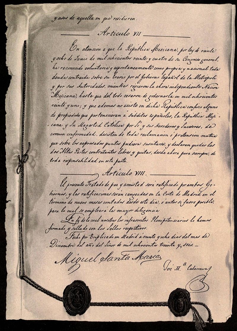 29 Diciembre 1836 se firma el 'Tratado Definitivo de Paz y Amistad entre la República Mexicana y S.M.C. la Reina Gobernadora de España'