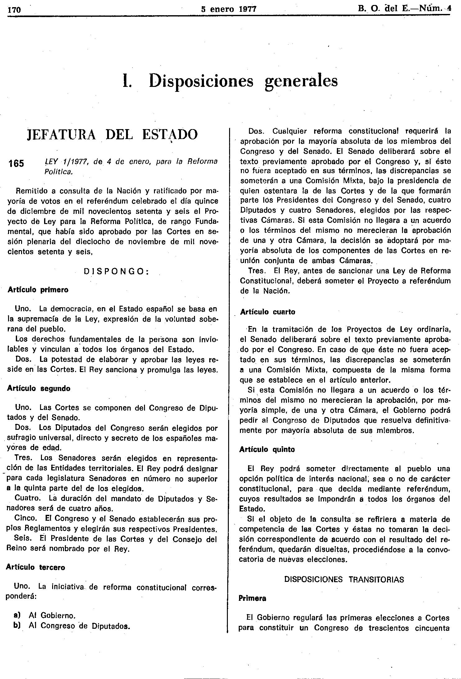 18 de noviembre de 1976 En España se aprobaba la Ley de Reforma Política para poner fin al franquismo