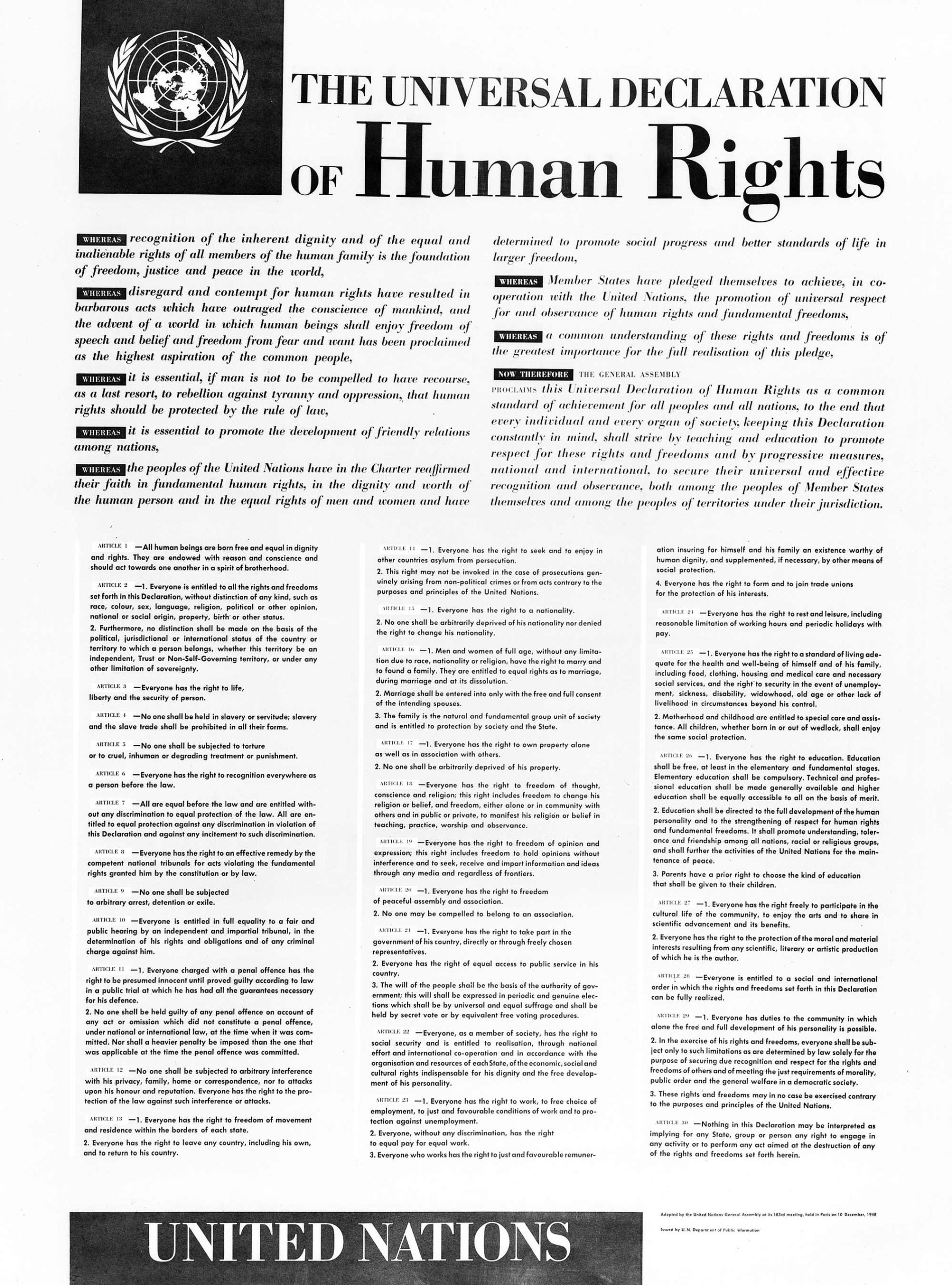 10 de diciembre de 1948 Las Naciones Unidas aprobaba la Declaración Universal de los Derechos Humanos